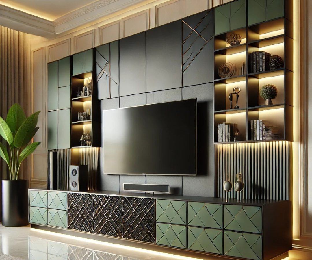 TV Unit Design Ideas Olive green Woodmonk Interior